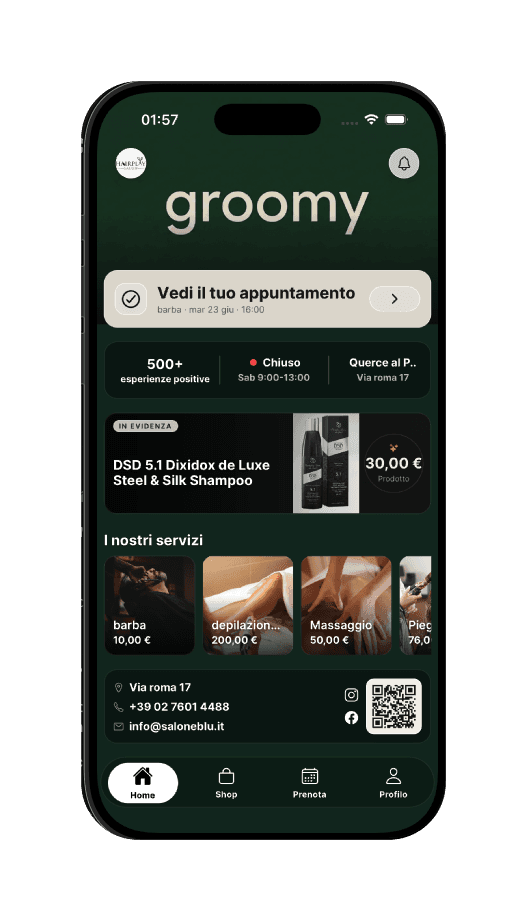 App cliente Groomy integrata con il salone